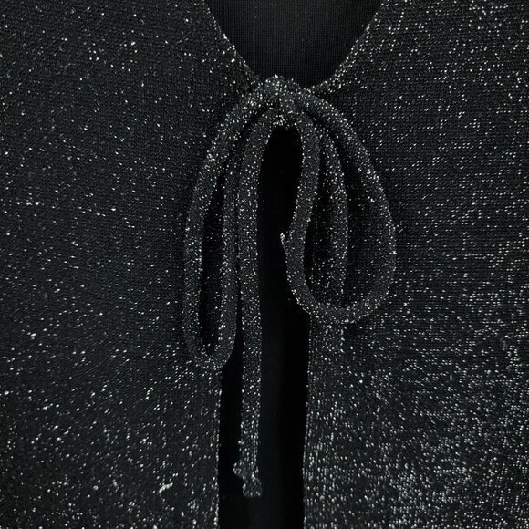 VTG 90s Shimmery Tie Front Long Line Stretchy Cardigan M Black/Silver - Picture 7 of 16